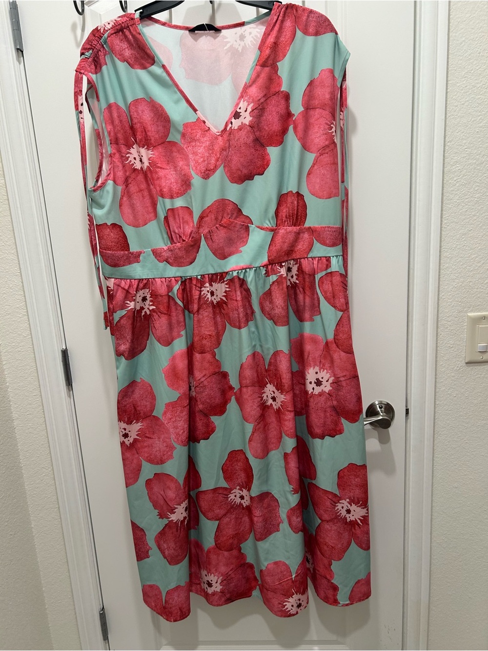 BloomChic Mint and Coral Floral V-Neck Dress
